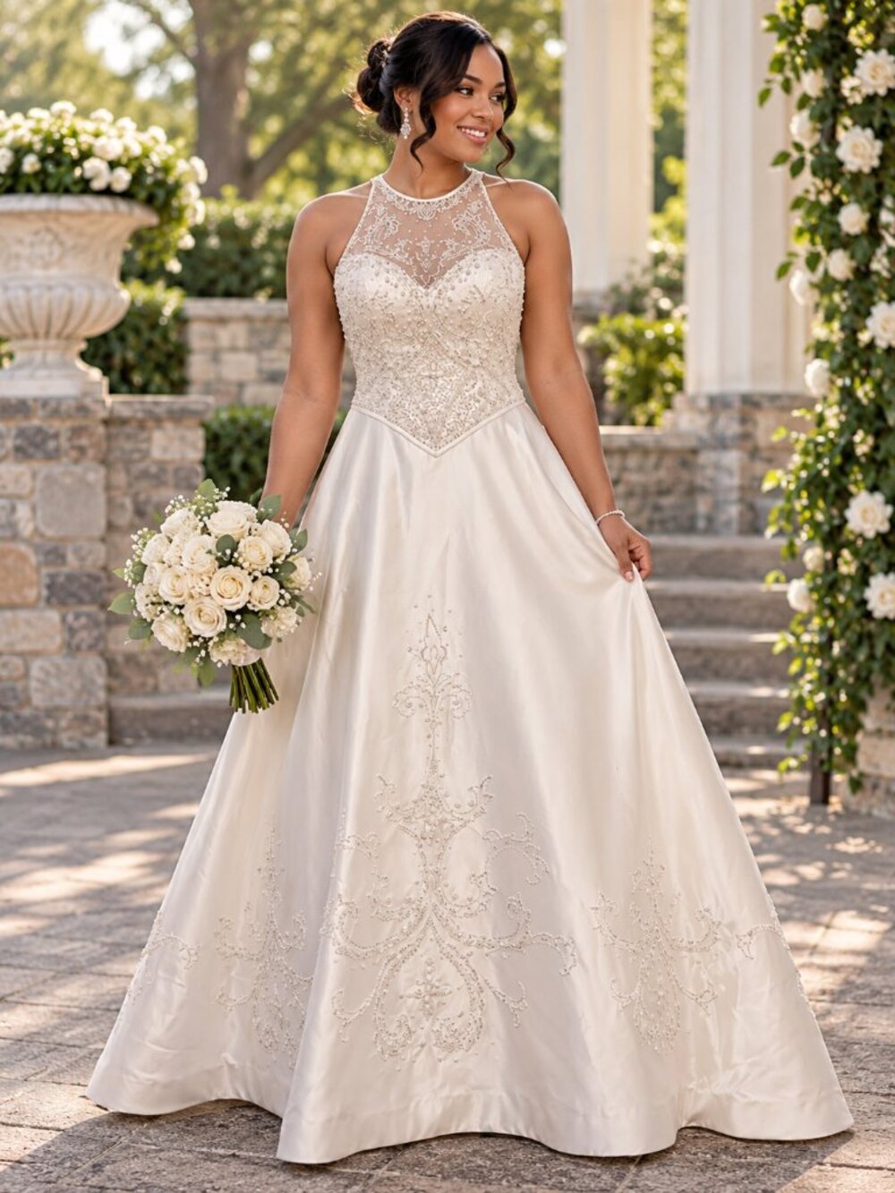 Stephen Yearick Elegant Ivory Beaded Wedding Dress Size 4/6